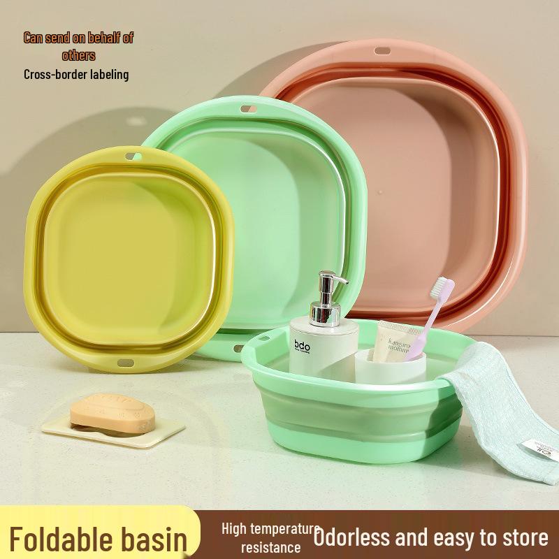 Portable Silicone Collapsible Basin: Foldable Washbasin for Vegetables, Dorm Use, and Foot Soaking.