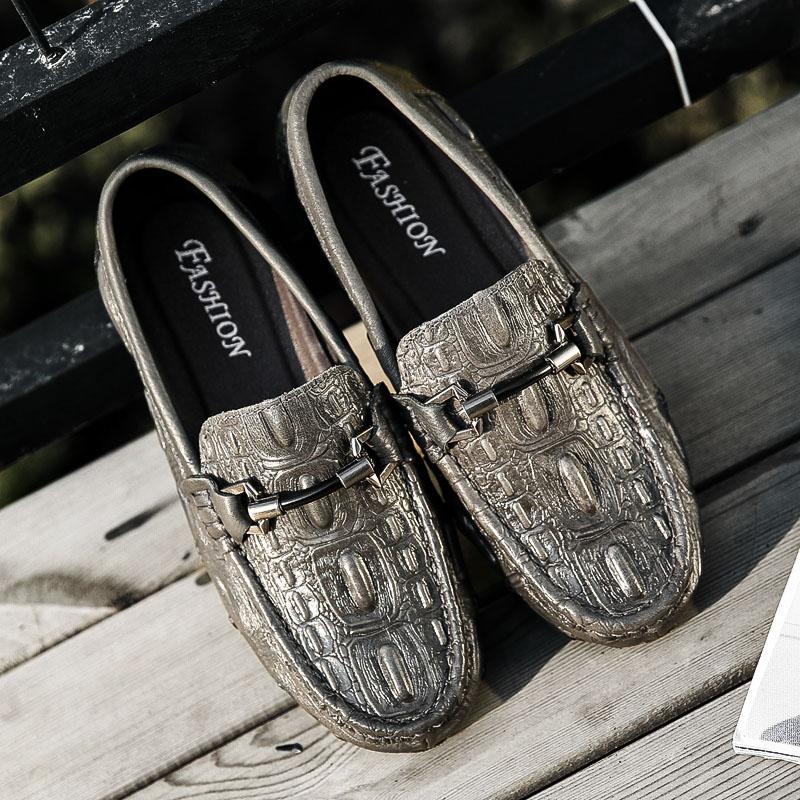 FashionCrocodile Pattern Genuine Leather Shoes Men Slip-on Casual Loafers Mens Business Shoes Luxury Brand Office Formal Dress Footwear