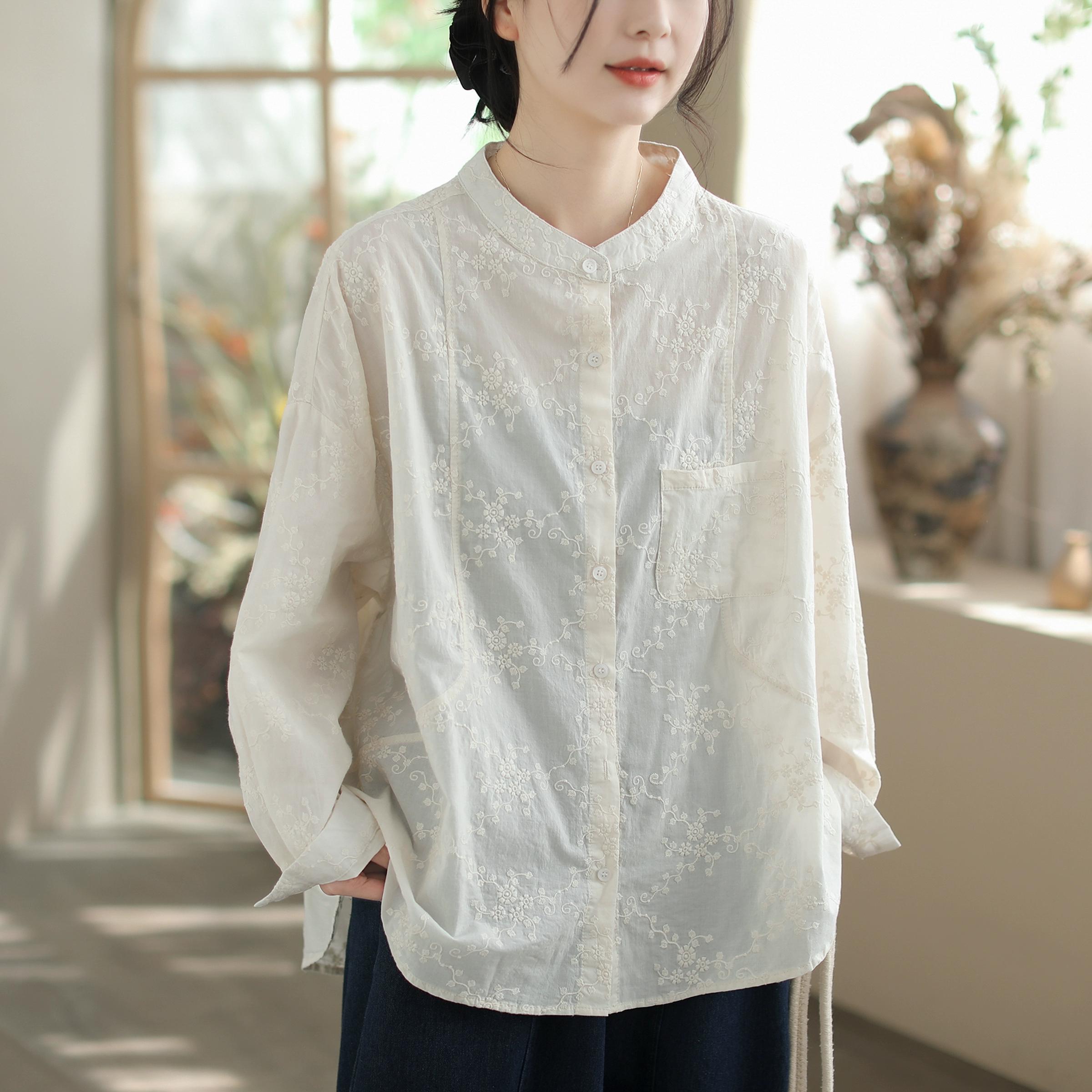 

DIMANAF 2025 Женская рубашка кружевная весенняя блузка с длинным рукавом на пуговицах модные топы футболки свободные белые футболки новая блузка One size