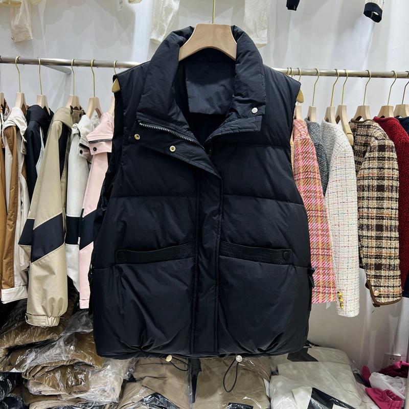 Autumn and Winter New Button Stand-up Collar Down Vest Women's Short Fashion White Duck Down Vest