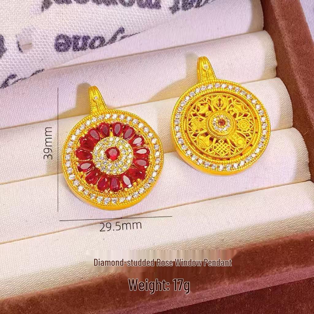 Elegant Rotatable Rhinestone Rose Compass Pendant Necklace in Sand Gold