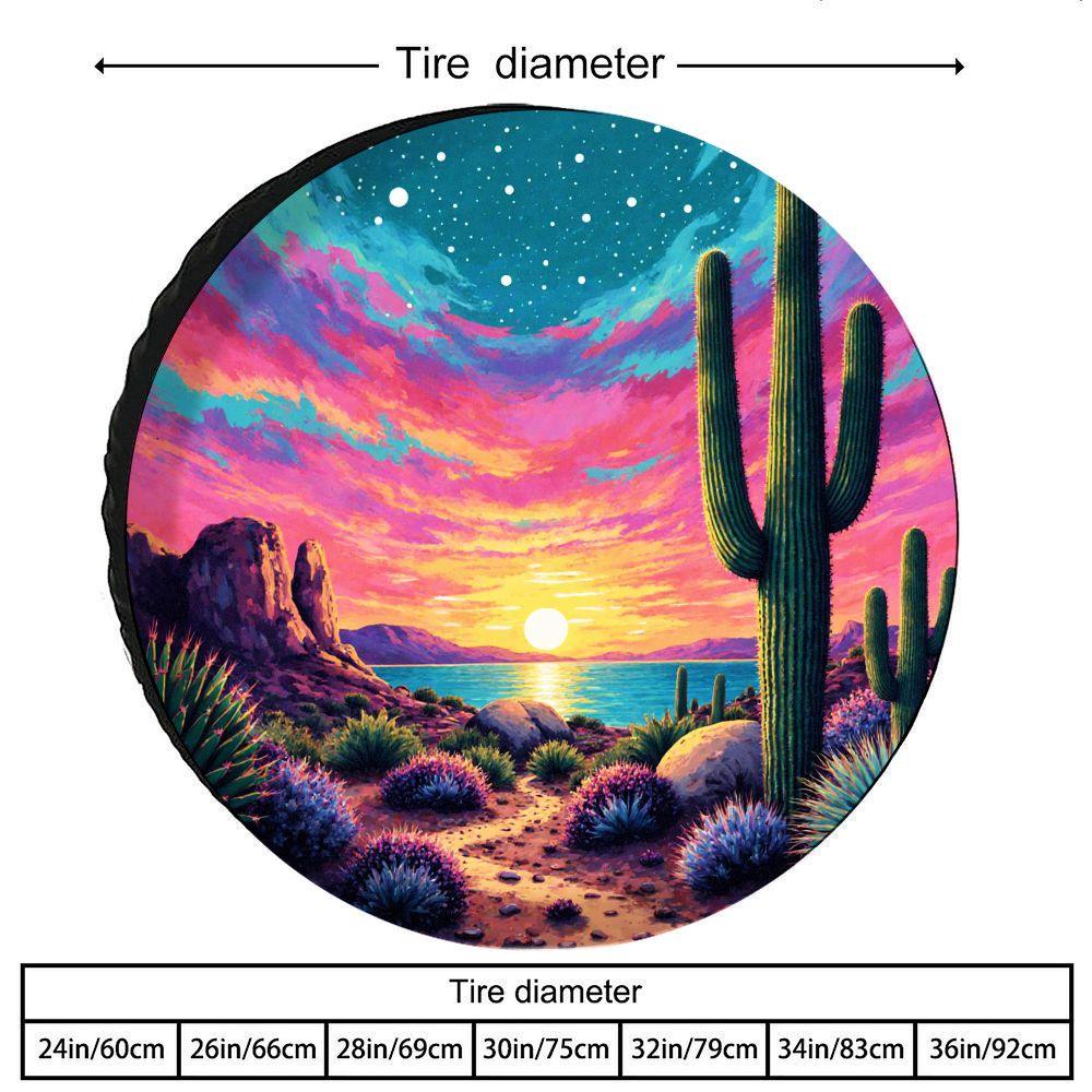 Fit For Spare Tire Cover With Desert Sunset Sand Print - Heavy-Duty Polyester Fiber Spare Tire, All-Weather Shield For Road Debr
