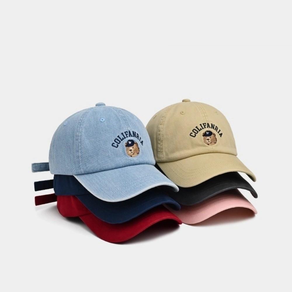 Solid Color Men Women Baseball Cap Korean Snapback Hat Casual Bear Embroidery Cap  Teenagers