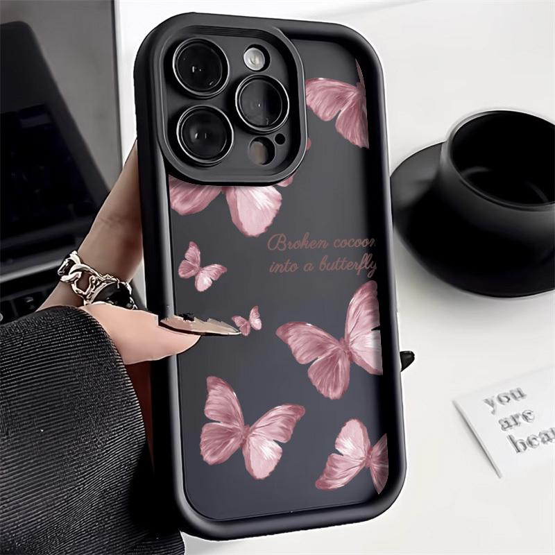 Black Butterfly Silicone Phone Case For iPhone 11 13 14 12 15 17 16 Pro Max XR XS Candy Color Soft Cover