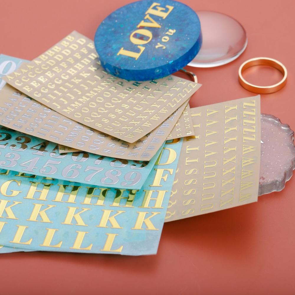 Adesivi Decorativi Lettere Alfabeto Numeri 2-9mm Riempitivo Resina Epossidica Oro Argento Per Stampi in Silicone Fai da Te Riempimenti per Artigianato