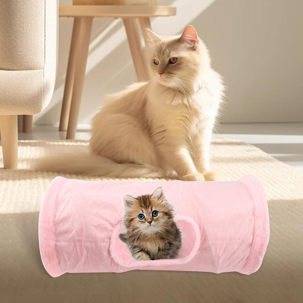 Pet Cat Tunnel Foldable Plush Channel with Play Ball Warm Winter Interactive Toys Cat Play Tube Toys for Cat Puppy Kitten Rabbit