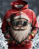 Christmas Men's Graphic Santa Claus Fashion Streetwear Hooded Outdoor Vacation Going Out Black Red Pocket Print Fall Winter