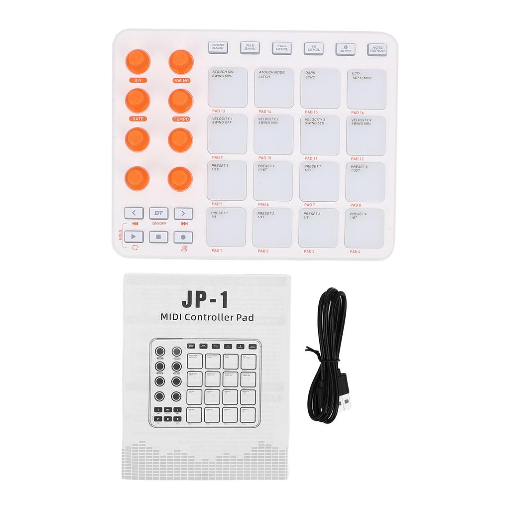 MIDI Controller Wireless MIDI Keyboard Pad 16 RGB Pads 6 Customizable Buttons 8 Knobs Rechargeable PC Mobile App Support for Beginners