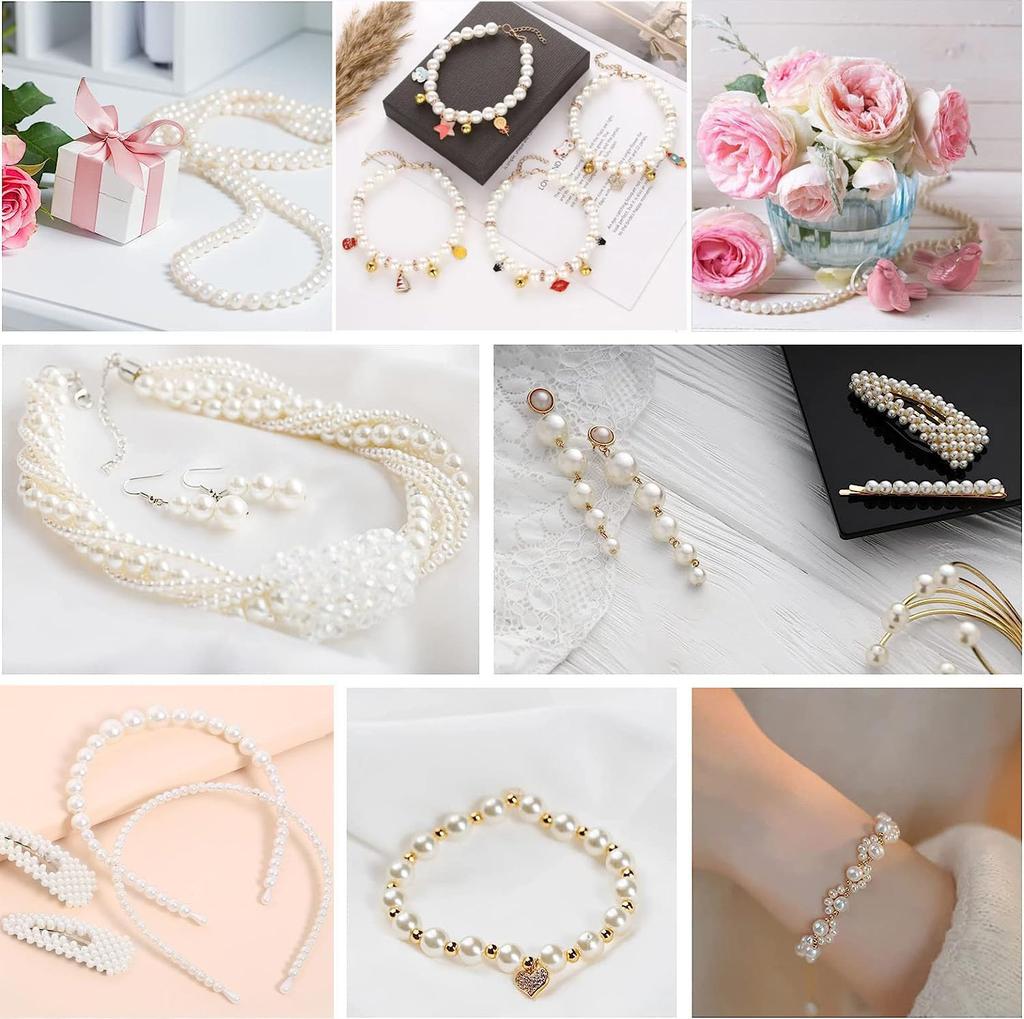 Pearl Beads BetterJonny 170 Pieces Craft Round Pearls with Holes White Hand Pearl Parts Boxed Craft Materials Handmade Materials (12mm Double Holes)…