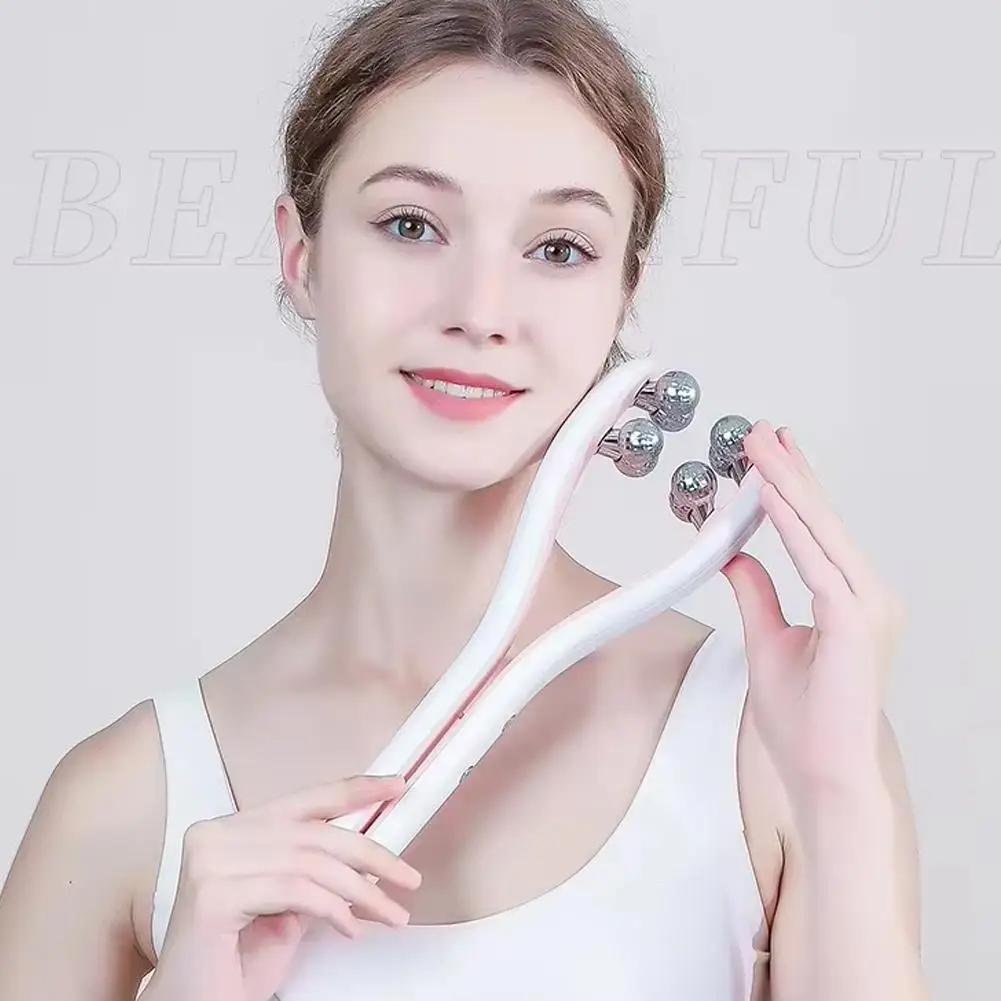 New Professional EMS Dual-Roller Facial Massager - Microcurrent Neck Firming Device with V-Lift Technology for Home Beauty Care