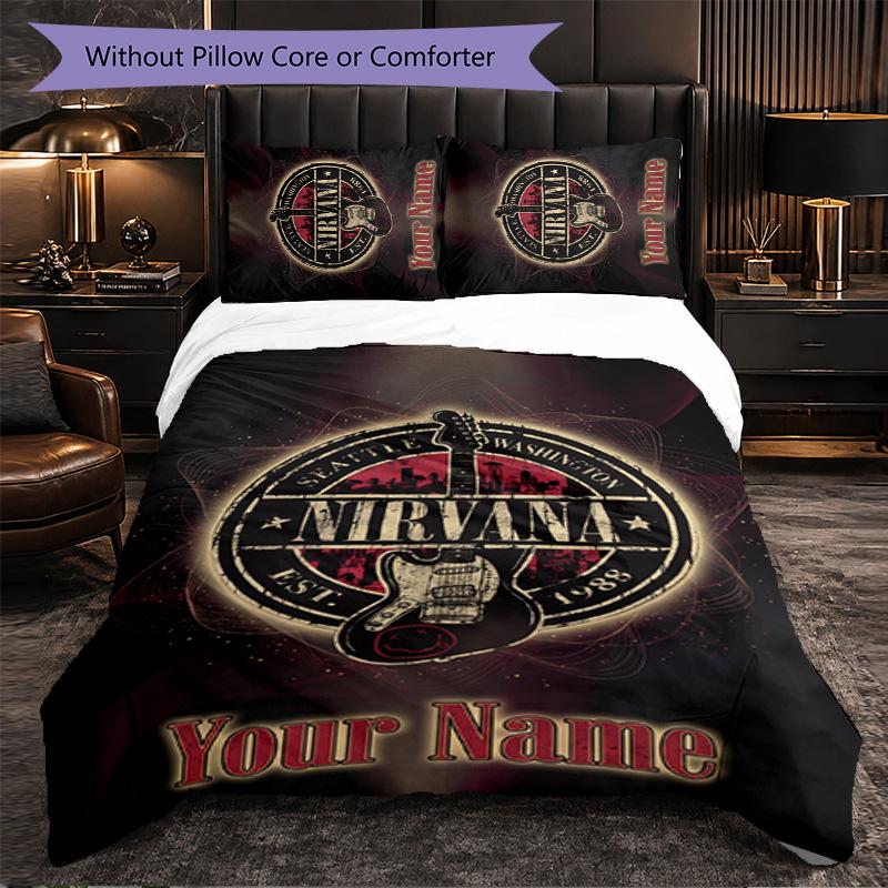 Nirvana Customized Name Text Bedding Set, 1 Duvet Cover & 2 Pillowcases Personalized Bedroom Gift