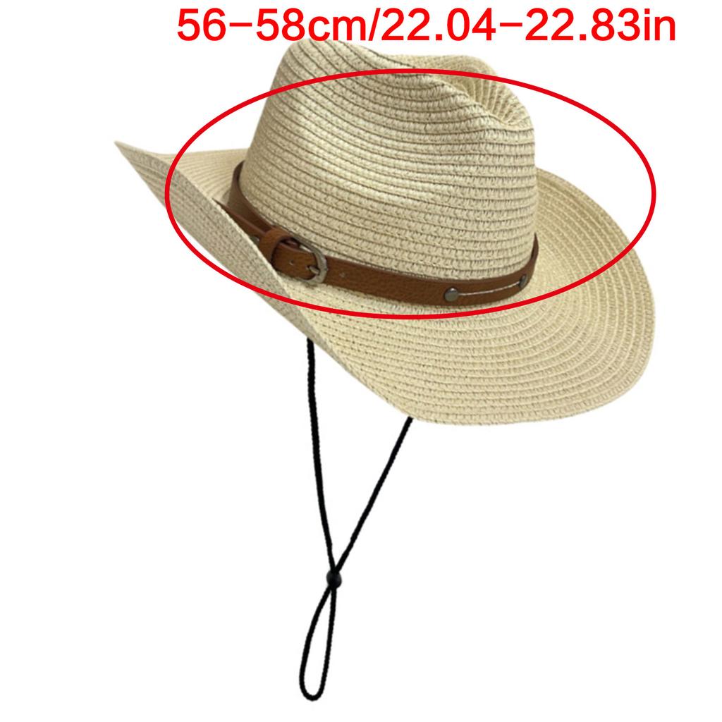 Paper Straw Sun Hat with Windproof Chin Cord Foldable Roll Brim Beach Vacation Hat For Women Daily Sun Blocking Headwear