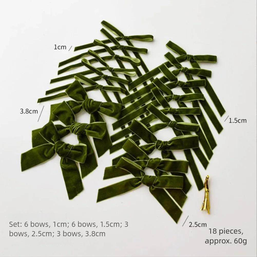 Christmas Velvet Mini Bow Ribbon Set with 18 Handmade Pieces for DIY Holiday Decorating Small Pendant Accessories