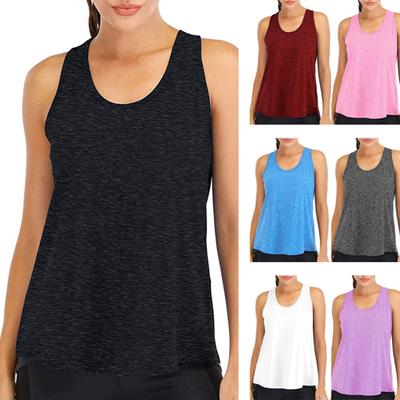 Women Sporty Solid Color O Neck Sleeveless Quick Dry Raceback Vest Loose Blouse