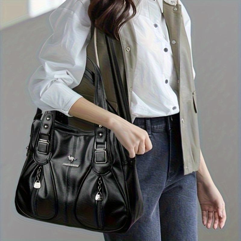 Vintage Faux Leather Handbag for Women Multi-pocket Shoulder Bag Casual Commuter Tote Bag Perfect for Daily Commuting Shopping Ladies' Holiday Gifts