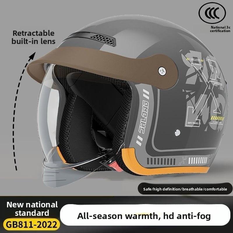 Electric Car Helmet Men's and Women's Half Helmets, Battery Car Winter Warm and Cold Four-season Universal Half Helmet Helmet