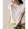 Women's Summer Round Neck Thin Loose T-shirt Solid Color Design Knit Tops