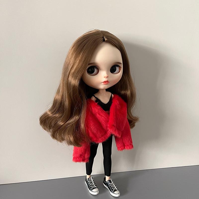 1 Peça Roupas para Boneca Blythe Casaco Longo de Pelo Macio Tops Calças de Yoga Leggings Roupa Casual Quente para Bonecas Blyth OB24 Pullip 1/6