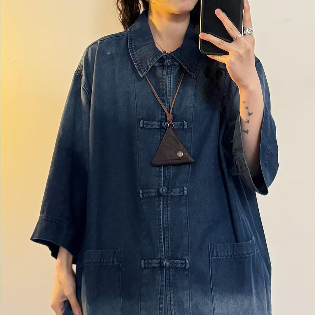 Summer New Chinese Style Vintage Denim Jacket For Men And Women, Loose Retro Button Washed Denim Top