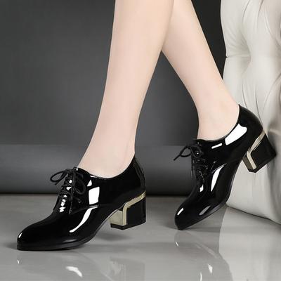 Dámské módní černé lesklé vysoce kvalitní čtvercové podpatky podzimní a zimní boty, vínově červené, stylové boty, boty pro ženy, G9004