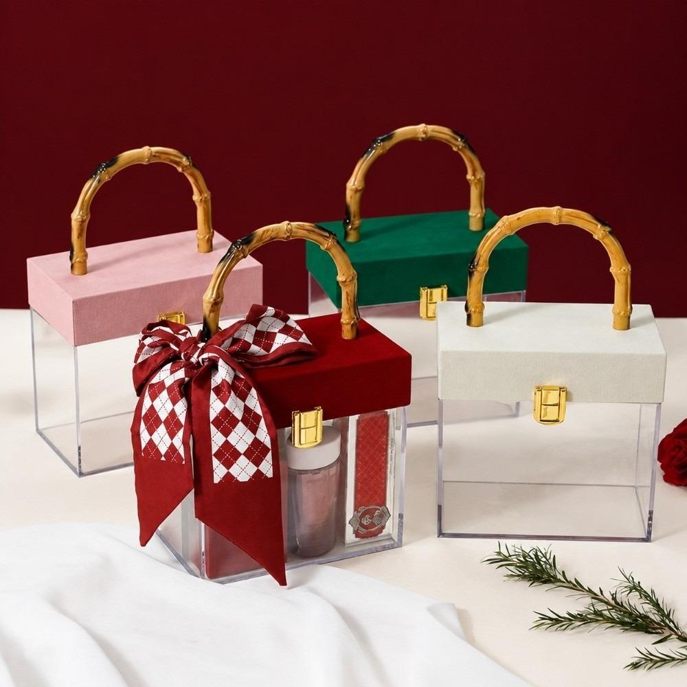 with Bamboo Handle Hand-Held Gift Box Velvet Gift Box Wedding Souvenirs Party Candy Packaging