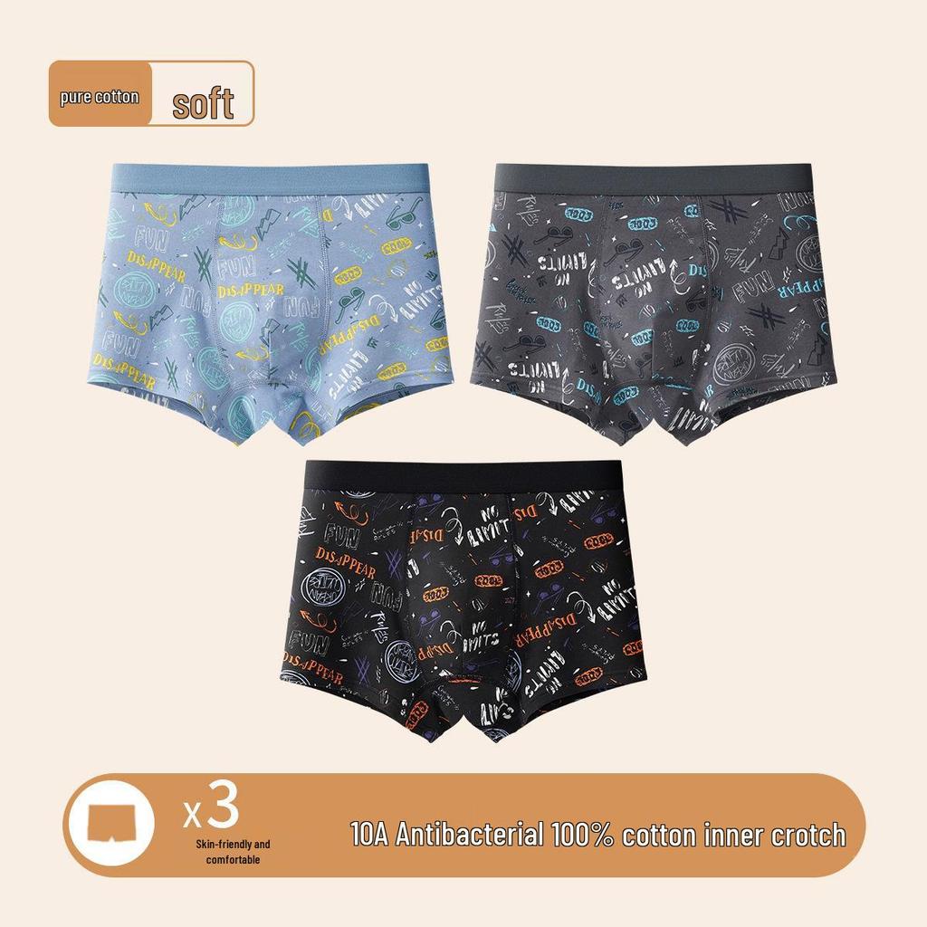 A-Class Pure Cotton Boys' Boxer Briefs - Antibacterial, Breathable Underwear for Teens and Students