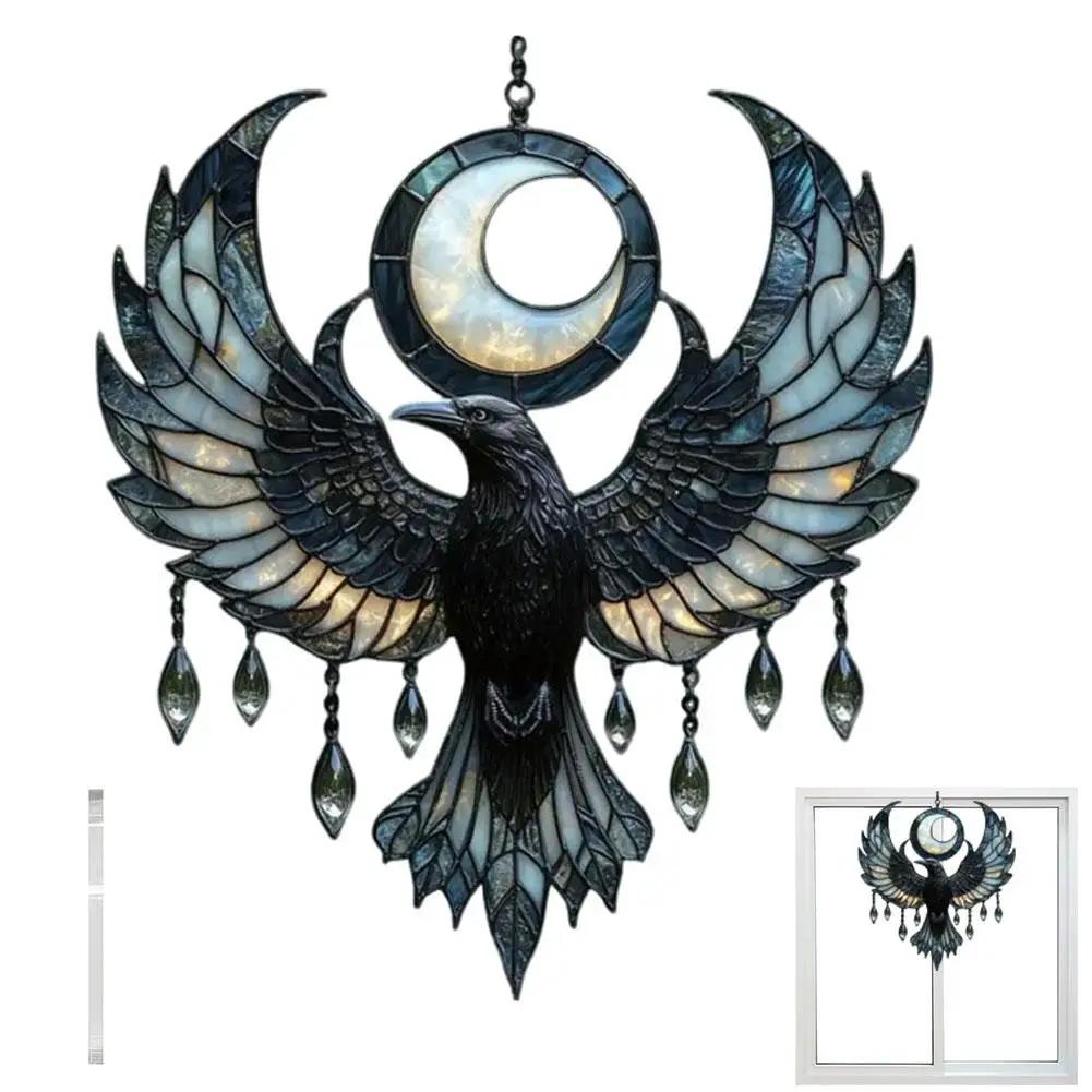 

Crescent Moon Black Raven Acrylic Suncatcher Indoor Window Panel Sun Shape Catcher Pendant Decoration Decoration Flying Cre M4K5