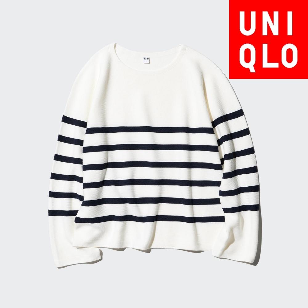 

Uniqlo 3D трикотажный хлопковый свитер с круглым вырезом в полоску 00 WHITE/WOMEN S