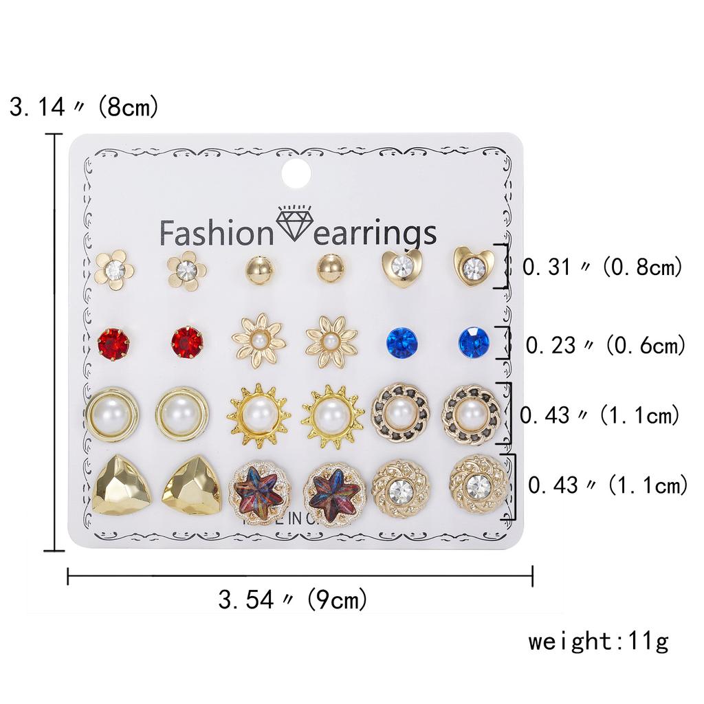 12 Pairs/set Crystal Rhinestone Flower Stud Earring Set Women Jewelry Accessories Month Jan-Dec Piercing Ball Stud Earring Kit