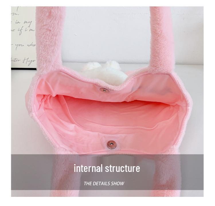 Autumn/Winter Women's Plush Cartoon Tote Bag with Large Capacity