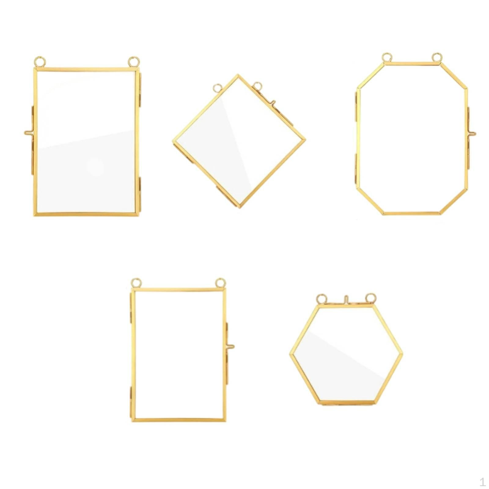 5 Pieces Vintage Glass Art Frame Creative Design Brass Metal Easy to Display