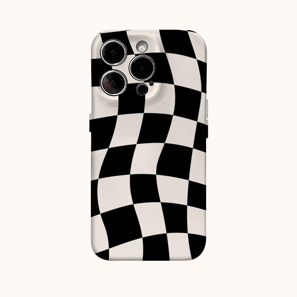 Custodia per Telefono Quadrata Ondulata Bianco Nero per IPhone 16 15 14 13 12 11 X XS XR XSMAX 7 8 Pro Max Plus Copertura Posteriore a Doppio Strato