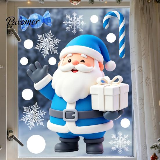 Santa Claus Window Decals Christmas Static Clings, Reusable Stickers with Snowman Clings Xmas Tree Patterns, Removable Glass for Holiday Home