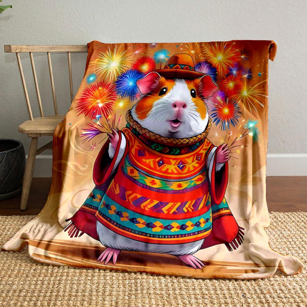 Guinea Pig Fiesta with Fireworks Print Blanket Soft and Cozy Perfect for the Living Room Bed Sofa or a Nap,gift