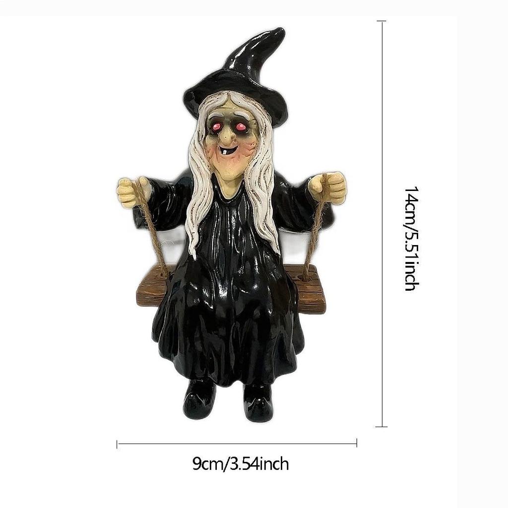 Ghost and Witch Pendant Set: Black-Clad Ghost Swing, White-Clad Ghost with Cat, Purple-Clad Witch for Courtyard & Garden Decor