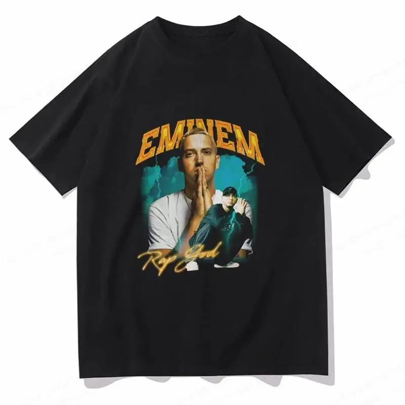 2025 Sommer Rapper Eminem Grafikbedrucktes T-Shirt Herren Retro Reine Baumwolle HipHop Mode Lässig Locker geschnittenes T-Shirt Damen