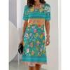 Summer Short Sleeved Dress 3D Floral Print Retro Dress Bohemian Dress Plus Size