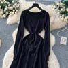 Autumn Winter Women Elegant 3D Flower Knitted Sweater Pullover Long Midi Christmas Party Dresses
