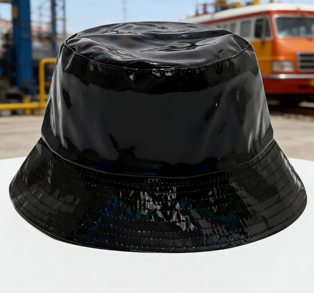 PU Leather Bucket Hat Retro Hip Hop Punk Style Unisex Versatile Sun Hat Bucket Hat One Size чёрный