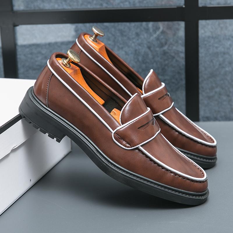 Genuine Leather Men Low-heel Loafers Handmade Slip on Business Casual Shoes Classic Soft Moccasins British Style Driving Shoes