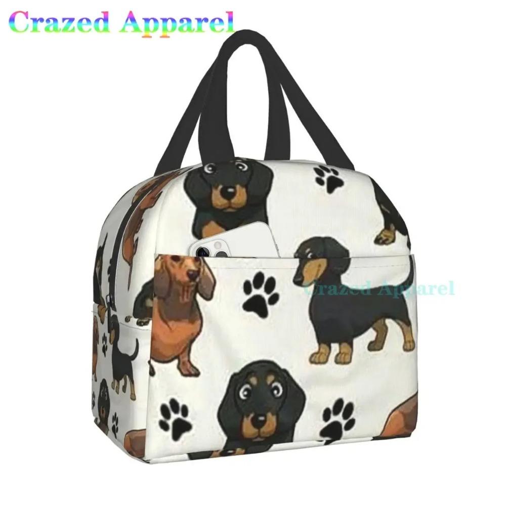 Roztomilá barevná káva jezevčík opakovaně použitelná izolovaná taška na oběd chladicí taška tote box kontejner s přední kapsou pro ženu muže