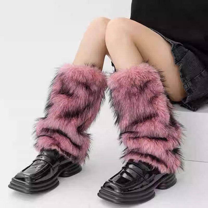 Autumn Winter Faux Fur Plush Leg Warmers for Women Warm Thickened Mid-calf Leg Warmers Spice Girl Slouchy Socks