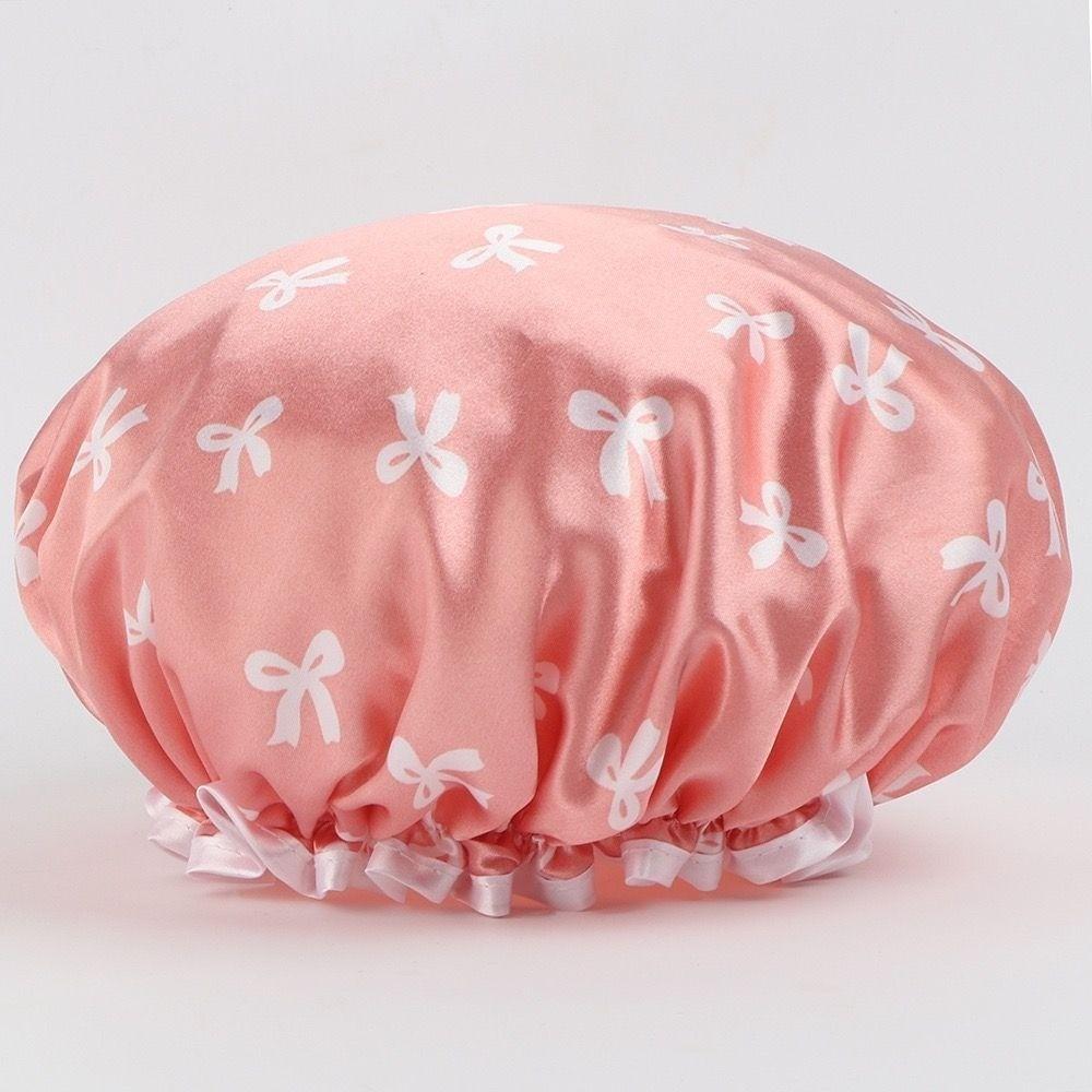 

Waterproof Double Layer Shower Cap For Women With Head Drying And Hair Protection розовый