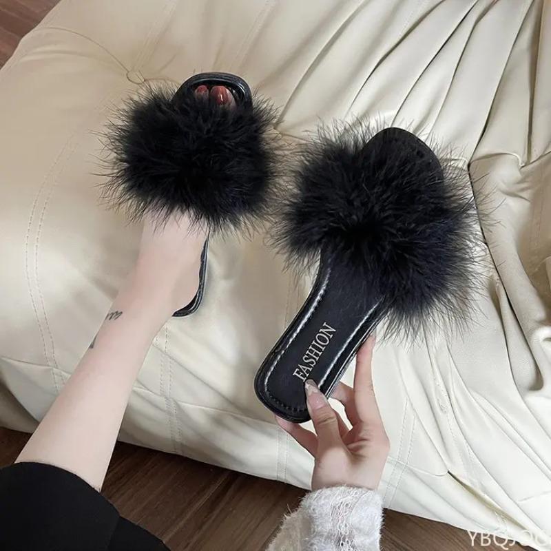 Мюли Тапочки Женские Модные Туфли На Плоской Подошве С Квадратным Носком Меховые Туфли Офисные Женские Шлепанцы Плоские Туфли Зеленый Белый Розовый Zapatillas Mujer 35 белый 1858₽