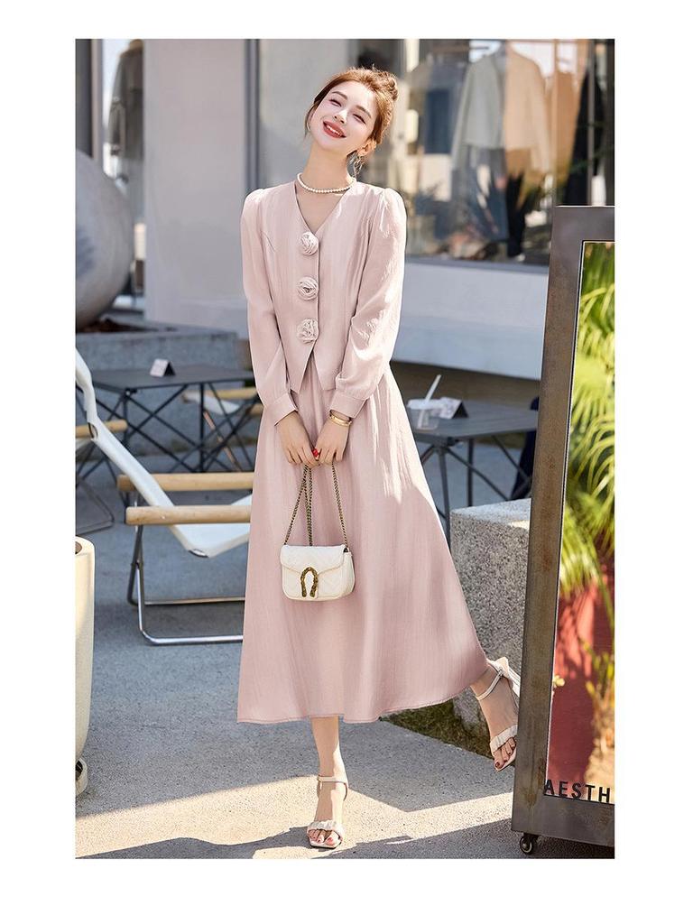 Stylish Spring/Summer 2025 Suit: Trendy Coat & Midi Skirt Set YB8865