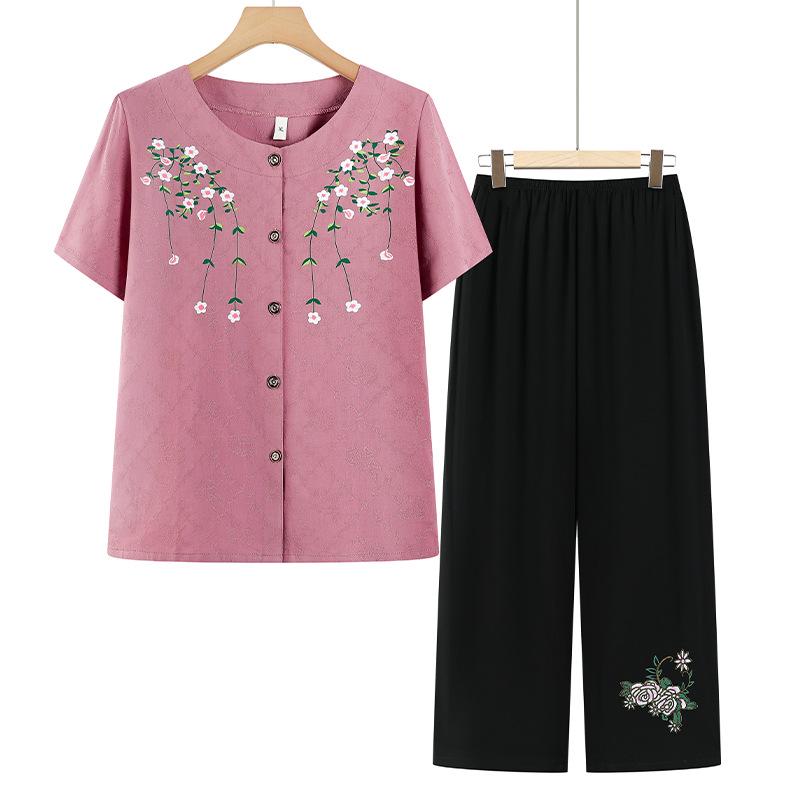 Mom's 2026 Summer Cotton Linen Suit: Chic Two-Piece Cardigan Set for Stylish Middle-Aged & Elderly Women