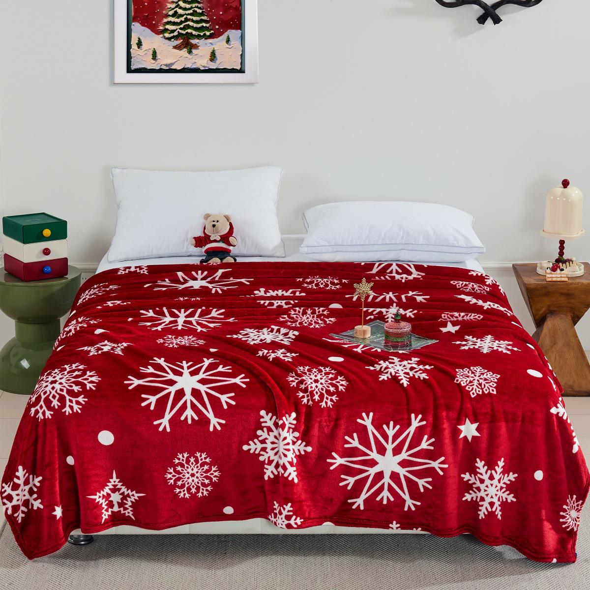 Двусторонняя плюшевая рождественская одеяло 2025 - Молочный велюр Санта и снежинки Фланель 100x150cm