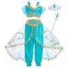 Jasmine Princess Dress Set, Disney Licensed, Crown & Scepter Included, Blue, 110-116 Cm, 5-6 Years for Cosplay, Carnival, Christmas, Halloween