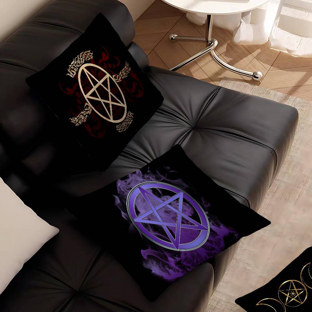 Witch Sun Moon Pentagram Pillow Covers Cartoon Sofa Decorative Home Double-sided Printing Short Plush Cute Cushion Cover
