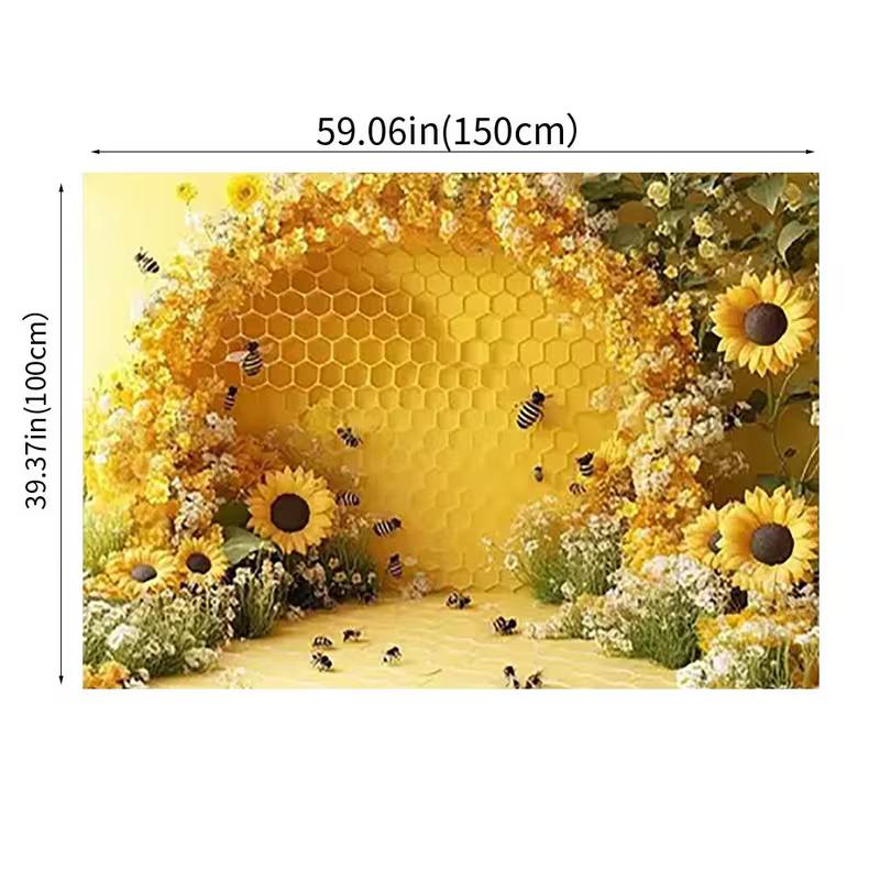 2D Flat Printing Party Backdrop Vibrant Bee and Sunflower Garden Scene